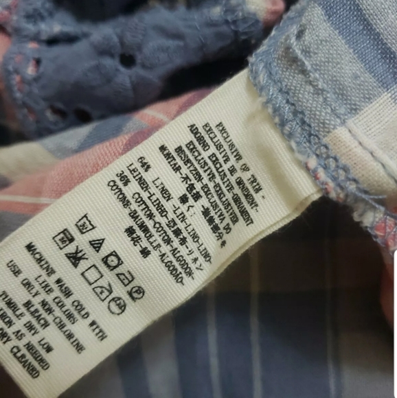 🎁FREE PEOPLE PLAID  LINEN TOP SMALL - Picture 9 of 13